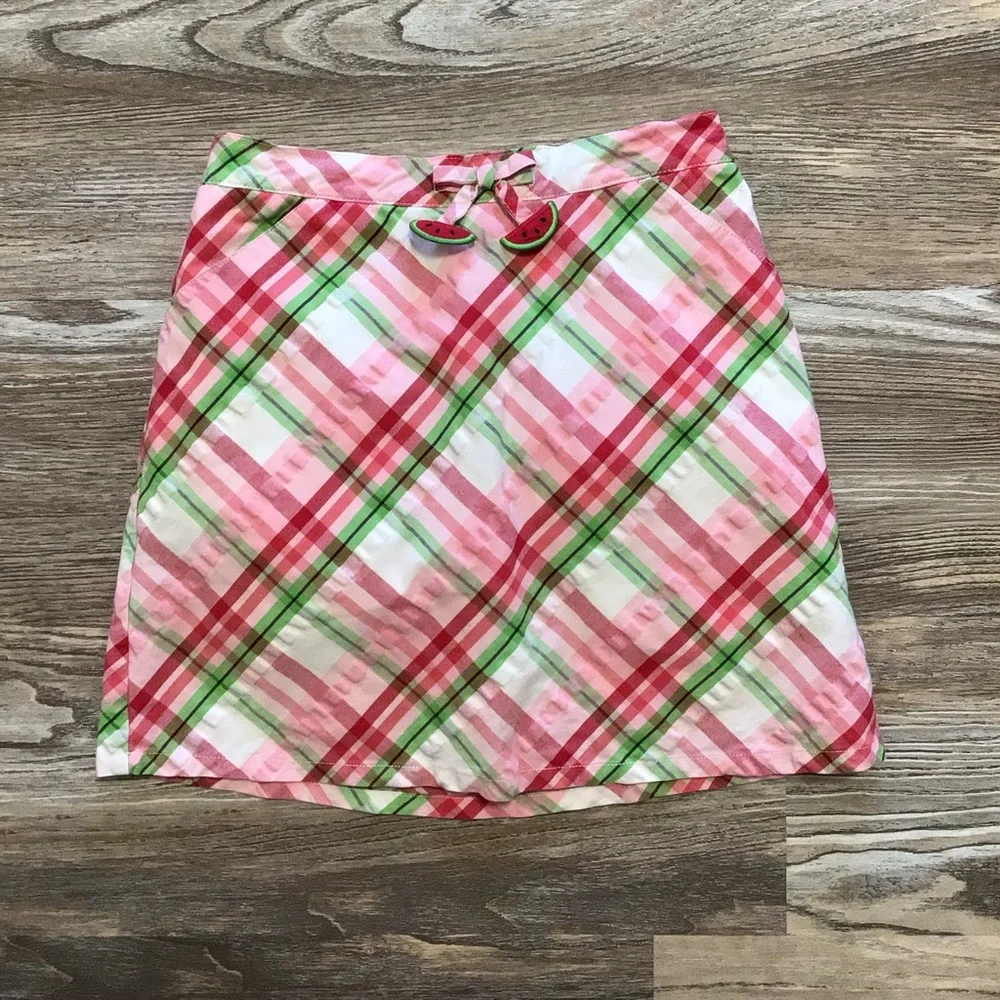 Gymboree Plaid Watermelon Seersucker Skort Pink Green White 9